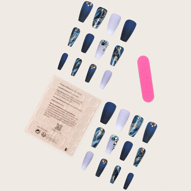 Wholesale Medium Luxury Dark Blue Diamond Smudge Gold Powder Nail Stickers