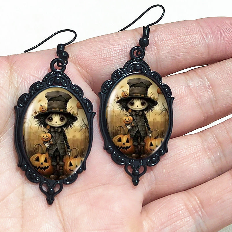 Wholesale Vintage Gothic Bat  Flower Halloween Pendant Earrings