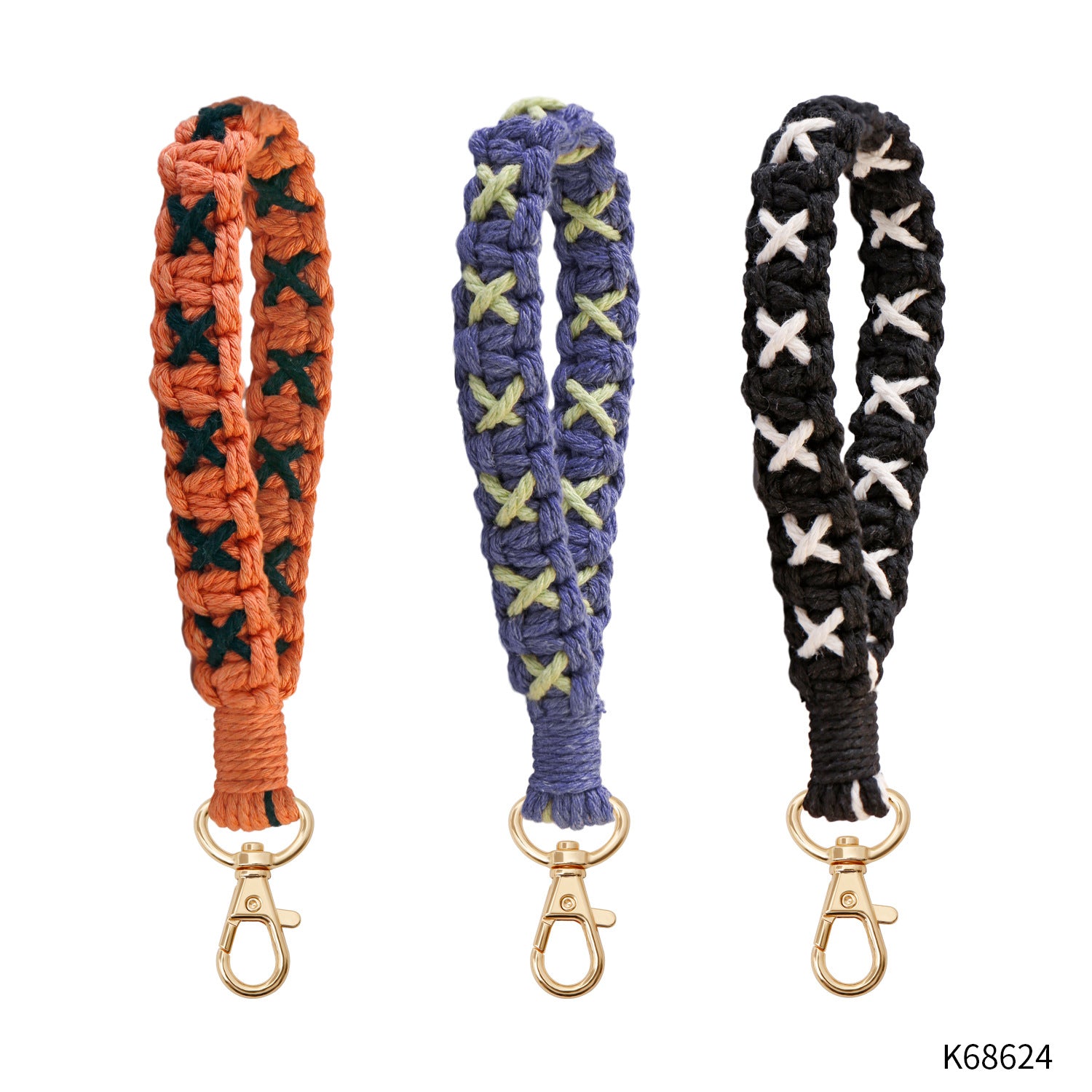 Wholesale Bohemian Style Hand Woven Cotton Rope Alloy Keychains