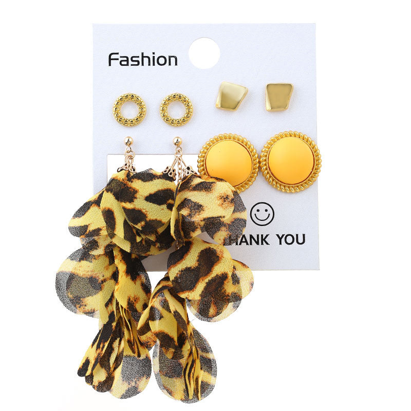 Wholesale Geometric Round Stud Fabric Tassel Earrings Set