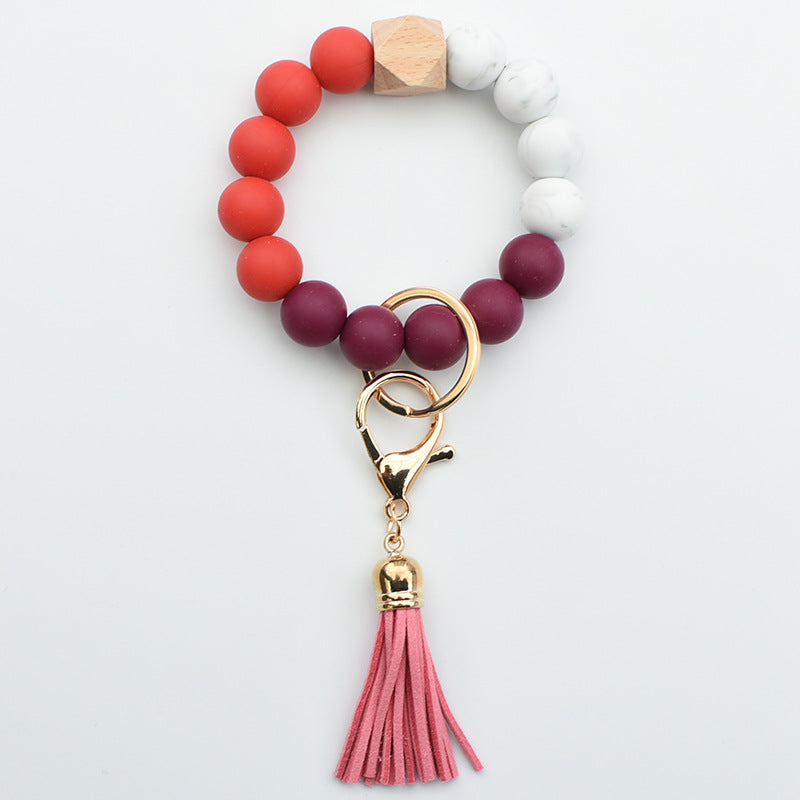 Llavero de muñeca con cuentas de silicona colorida al por mayor