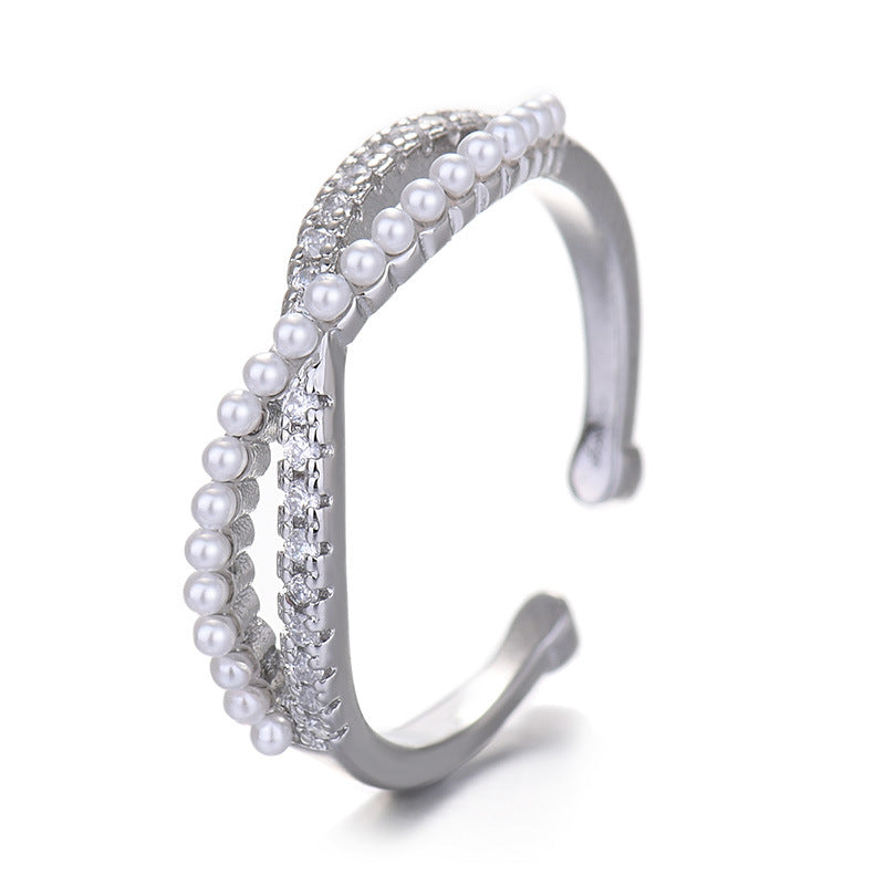 Wholesale Cross Bow Pearl Micropaved Ring
