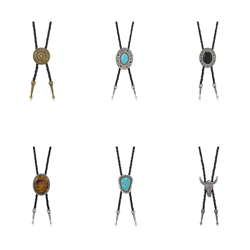 Wholesale Vintage Round Bull Head Creative Weaving Necklace