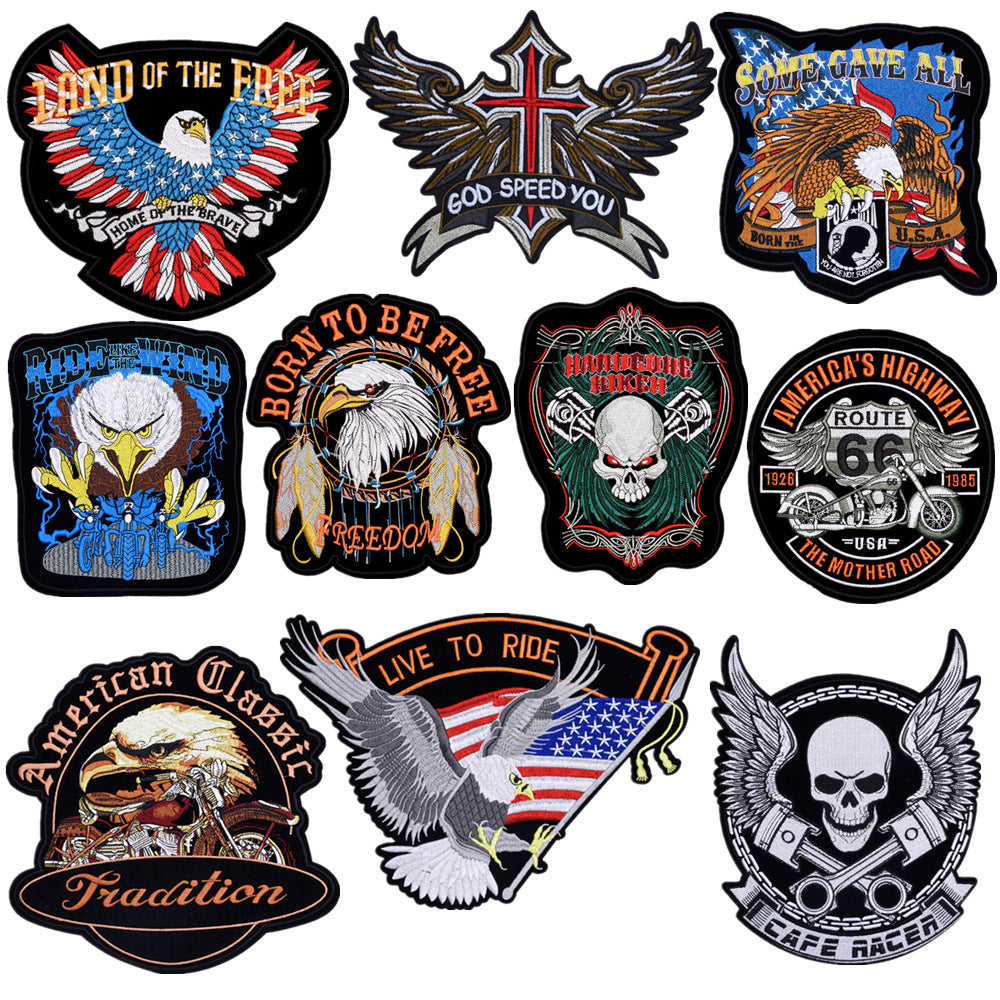 Wholesale Oversized Embroidered Eagle Patch Punk Motorcycle Badge Cloth Applique For Clothing DIY Craft Supply