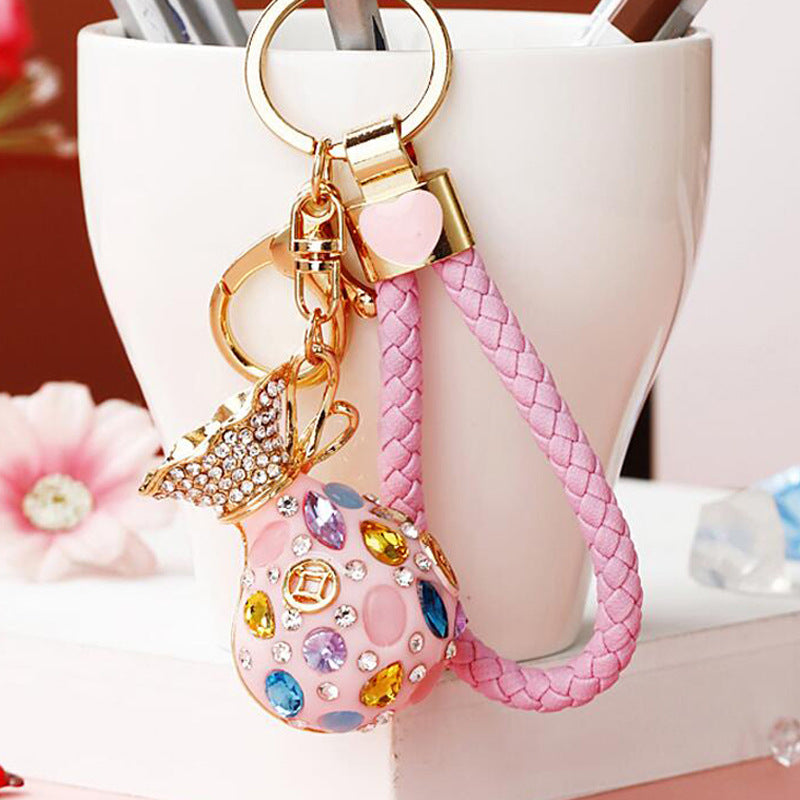 Wholesale Metal Pink Rhinestone Lucky Bag Keychain Chinese Style Car Key Accessory For Women Gift
