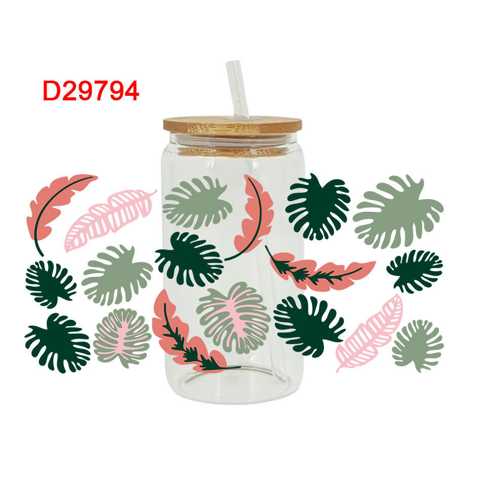 Wholesale Colorful flowers and leaves   16oz Cup UV DTF Wraps