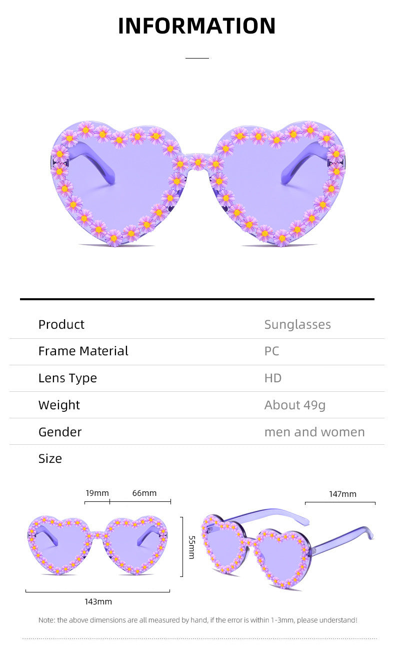 Wholesale Love Green Peach Frame Personalized Flower Sticker Trendy Beach Sunglasses