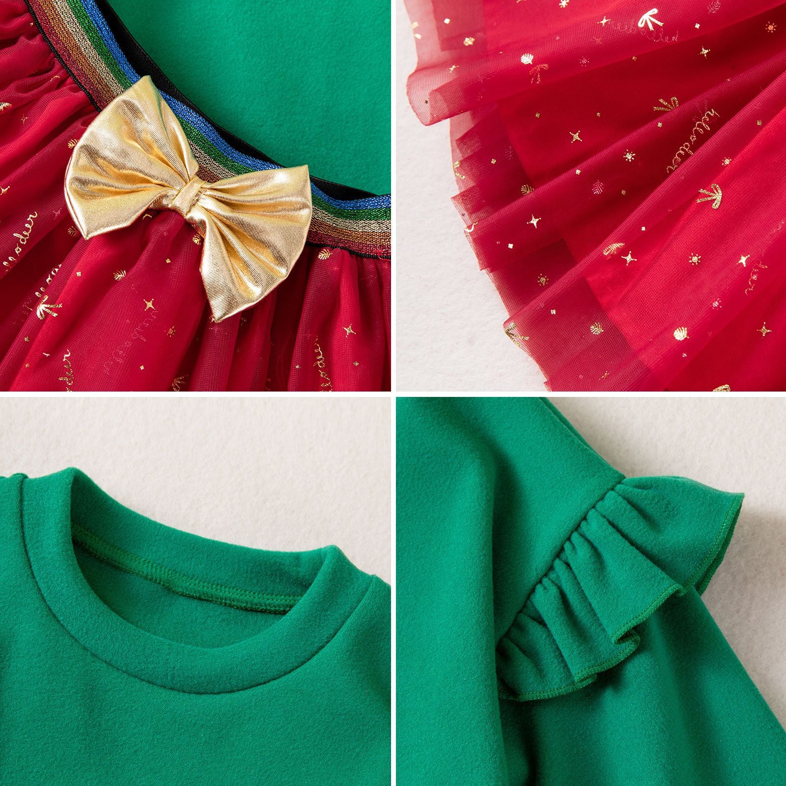 Wholesale Christmas Girls Two Piece Outfit Green Printed Long Sleeve Sweatshirt And Gold Glitter Tulle Skirt Boutique Gift For Resale