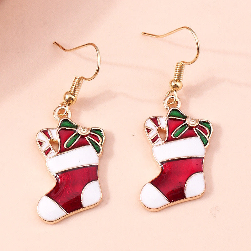 Wholesale  Christmas Hat Elk Christmas Bell Earrings
