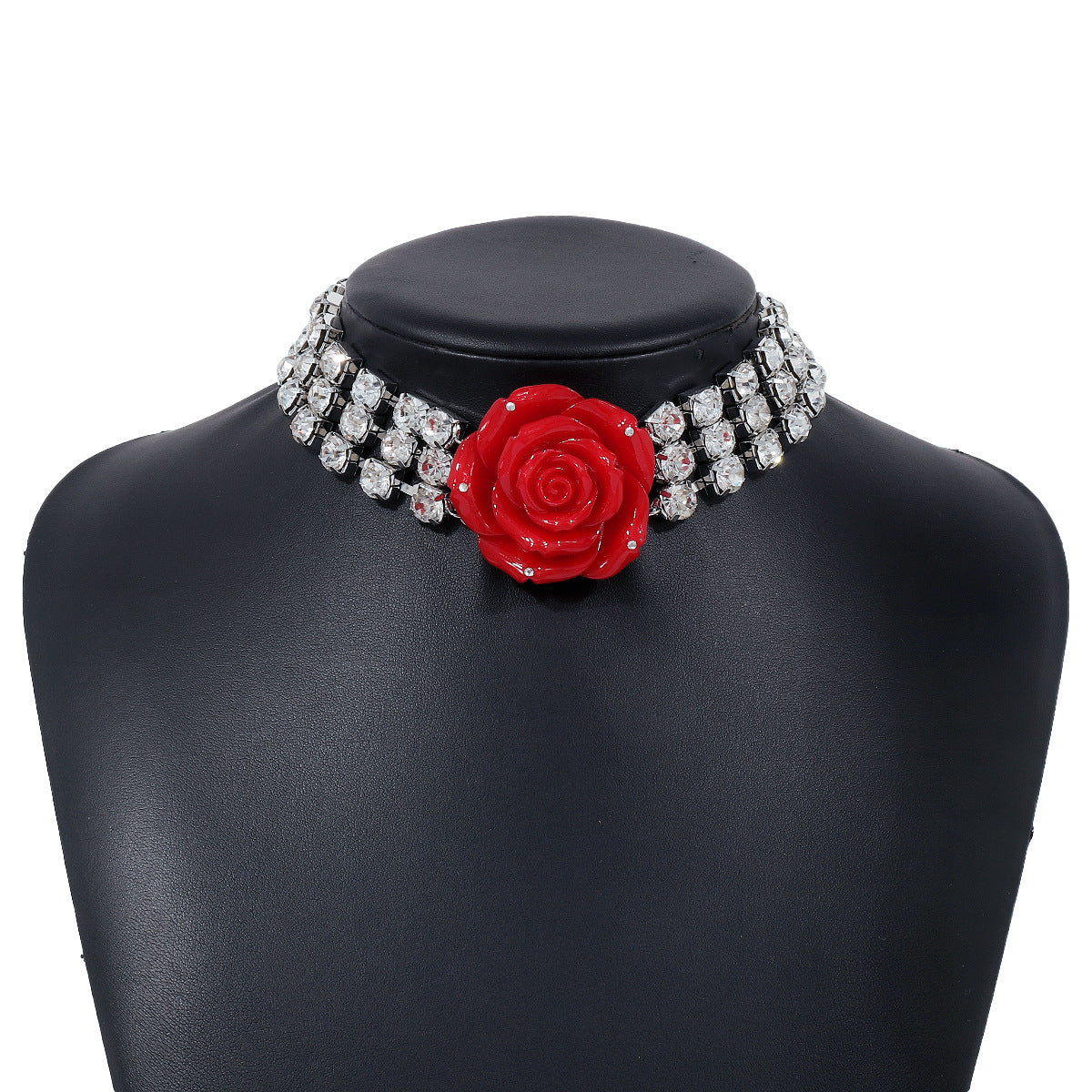 Wholesale Exaggerated Multi-row Diamond-studded Three-dimensional Rose Necklace