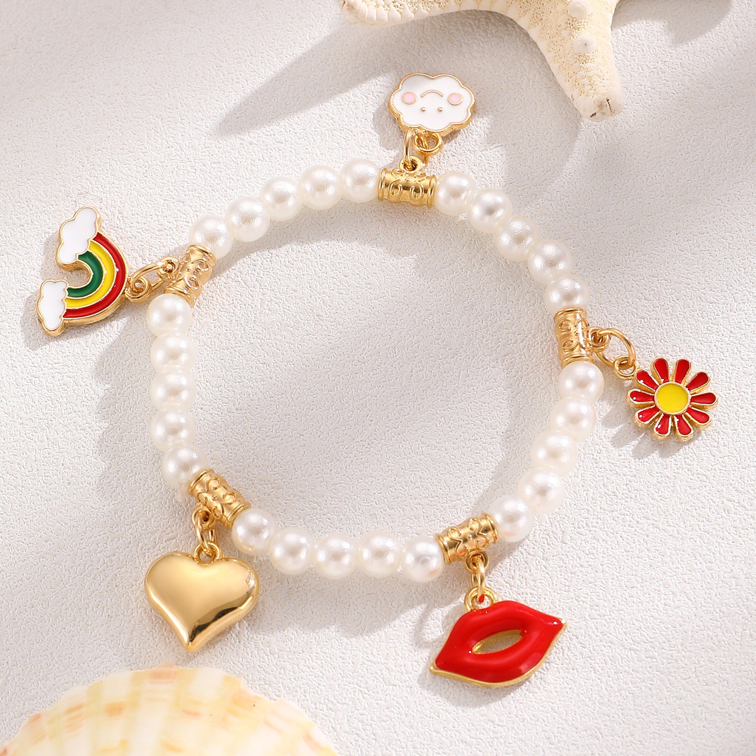 Wholesale Electroplated Alloy Bohemian Beach Shell Necklace And Bracelet Set For Women Faux Pearl Starfish Conch Fashion Accessory