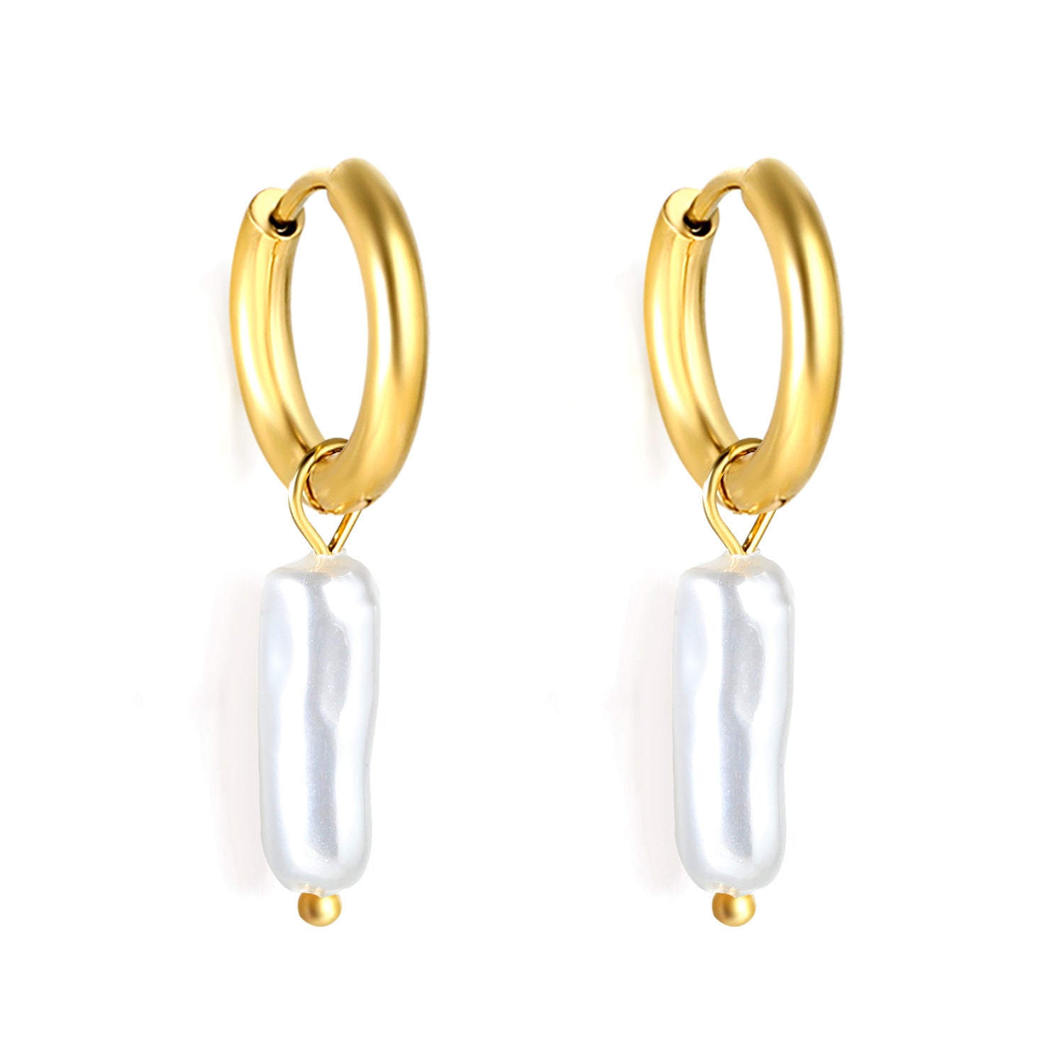Wholesale Long Geometric Stainless Steel Pearl Earrings