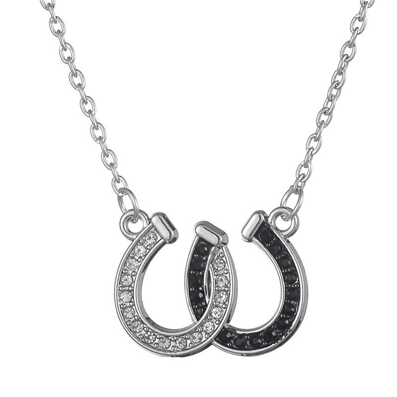 Wholesale Popular Halloween Black and White Diamond Double U Horseshoe Necklaces