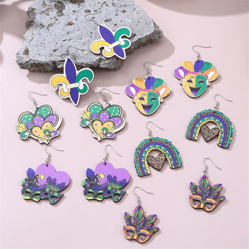 Wholesale Carnival wooden St. Patrick clown hat earrings holiday jewelry