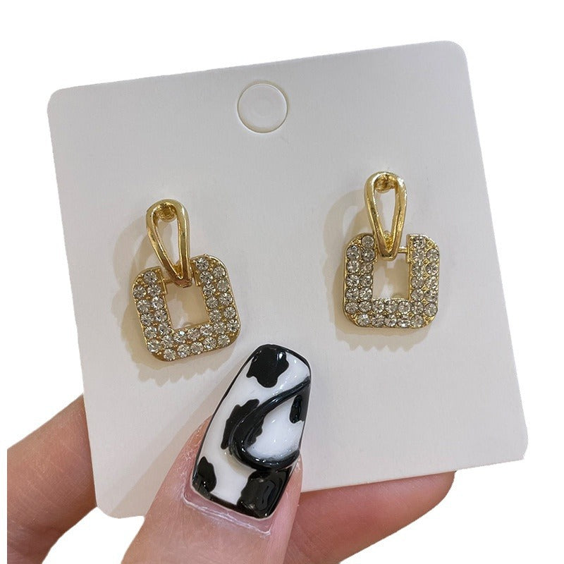 Wholesale Alloy Dot Drill Oil Drop Square Irregular Glass Drill Earrings
