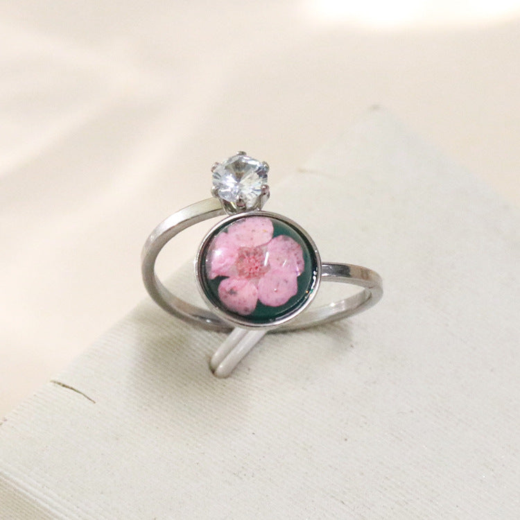 Wholesale 12pcs Zircon Everlasting Flower Stainless Steel Open Ring