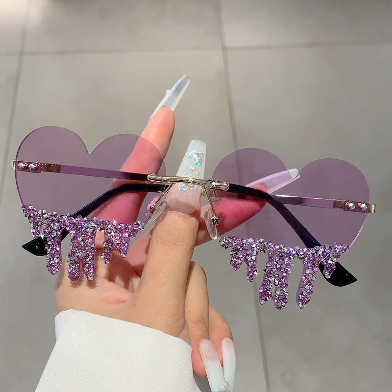 Wholesale Heart drop handmade diamond-studded sunglasses