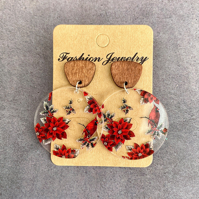 Wholesale Christmas Acrylic Printed Lantern Snowflake Earrings