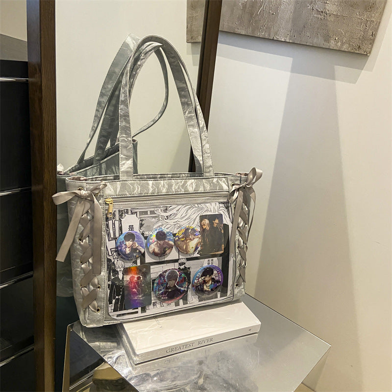 Wholesale Sweet girl two-dimensional ribbon transparent large capacity tote bag