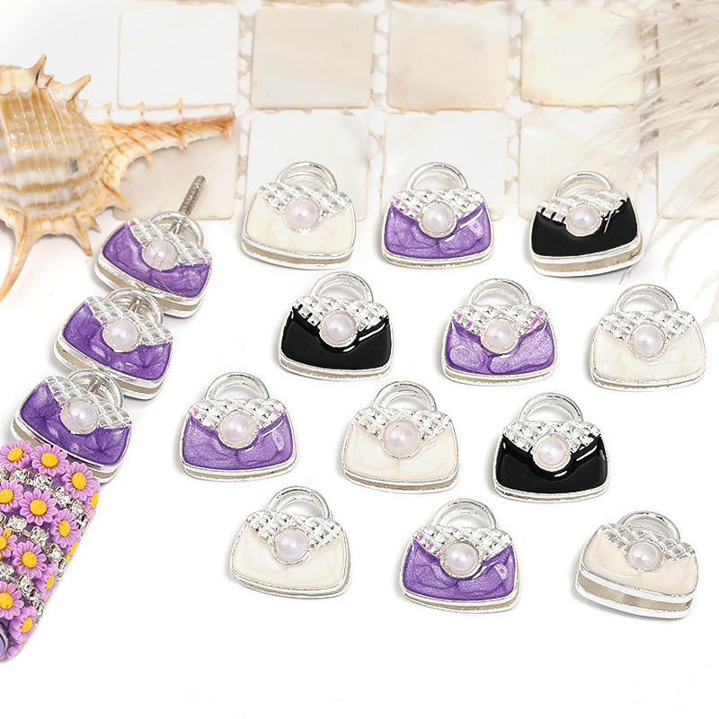 Wholesale 20pcs Heavy Double-sided Pearl Handbag Alloy Through-hole Diy Cute Beads