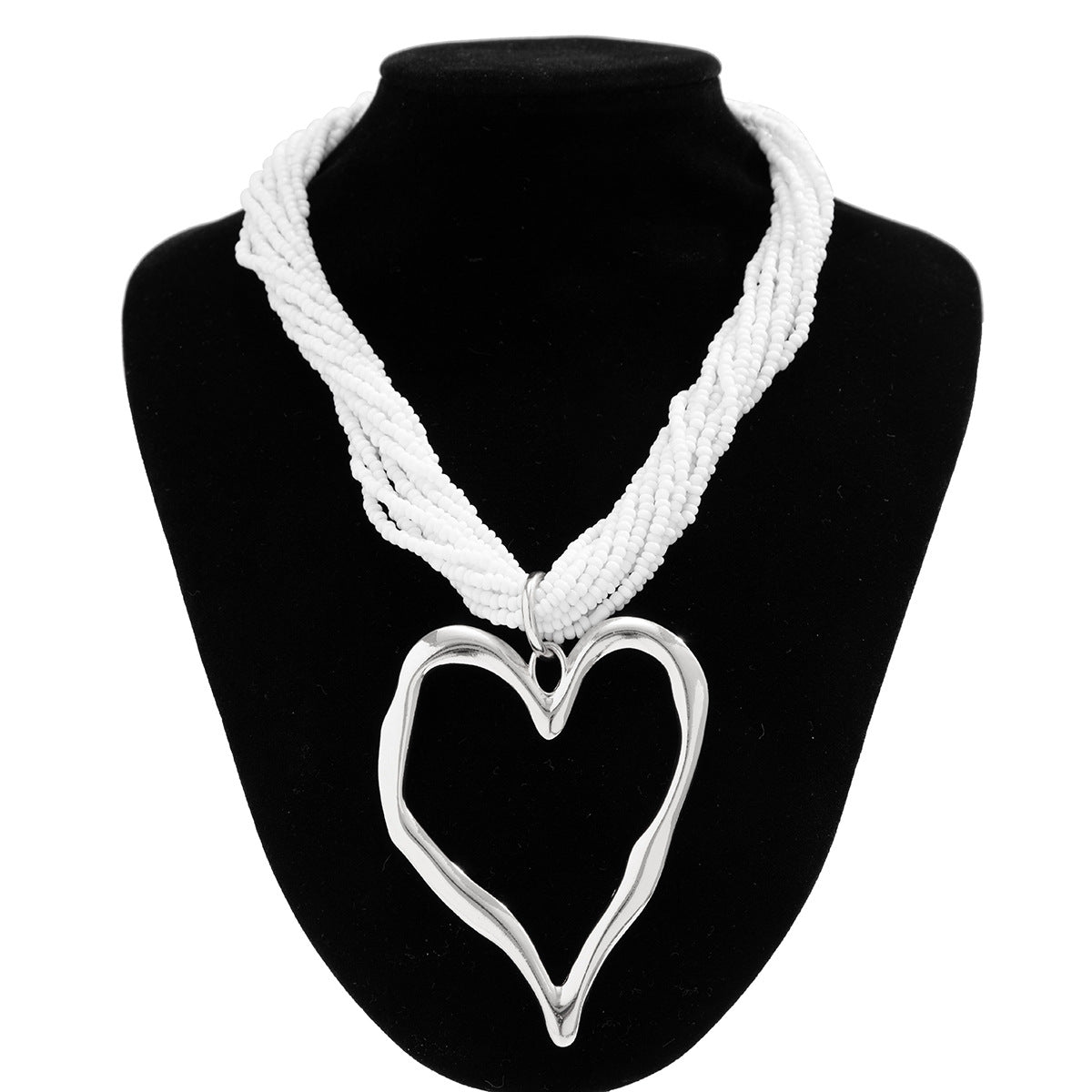 Wholesale Rice Beads Multi-layered Love-shaped Pendant Heart Alloy Necklace