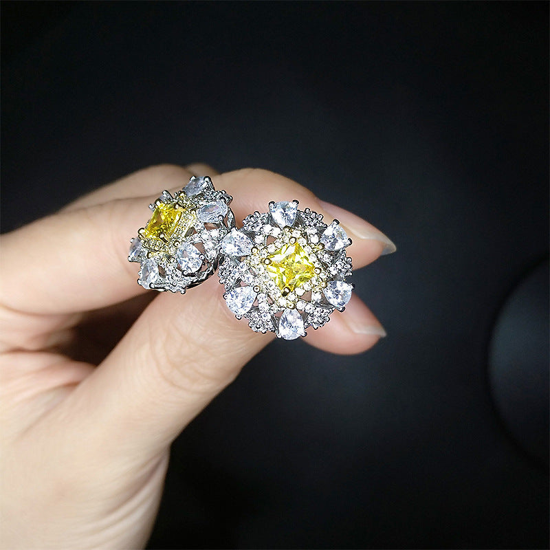 Wholesale Crystal Micropaved Flower Stud Earrings