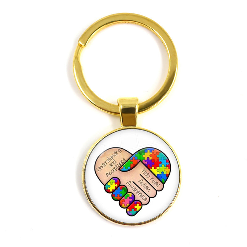 Wholesale Alloy Autism Ribbon Love Keychain