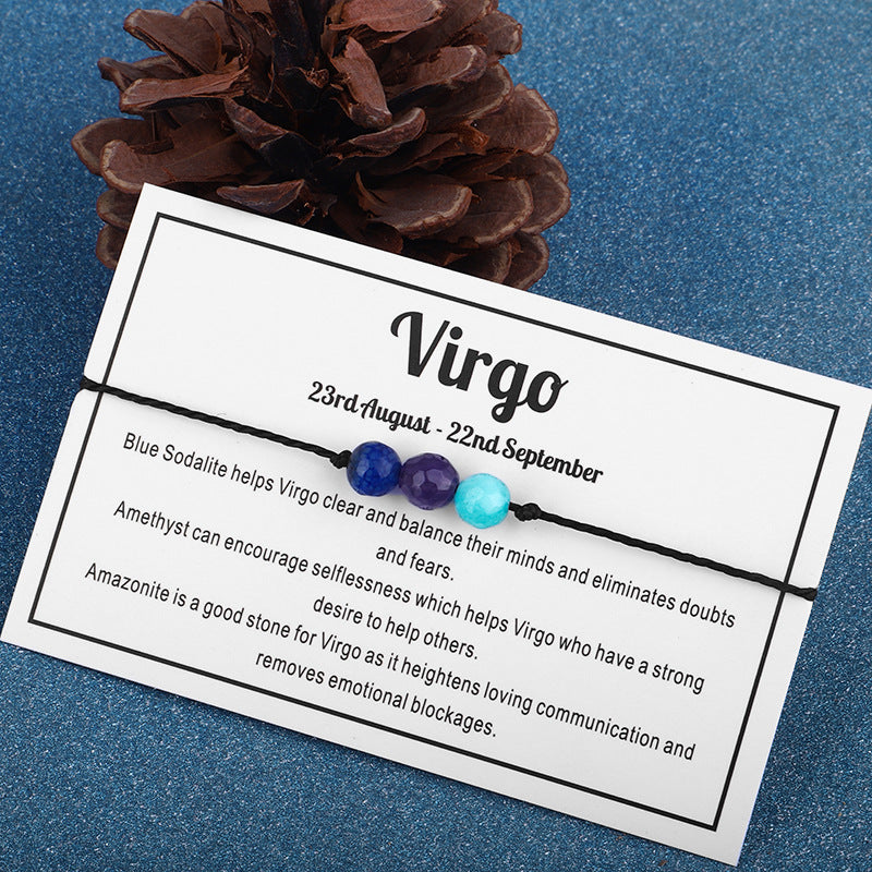 Wholesale Faceted Stone Beads 12 Zodiac Signs Hand-woven Crystal Bracelet