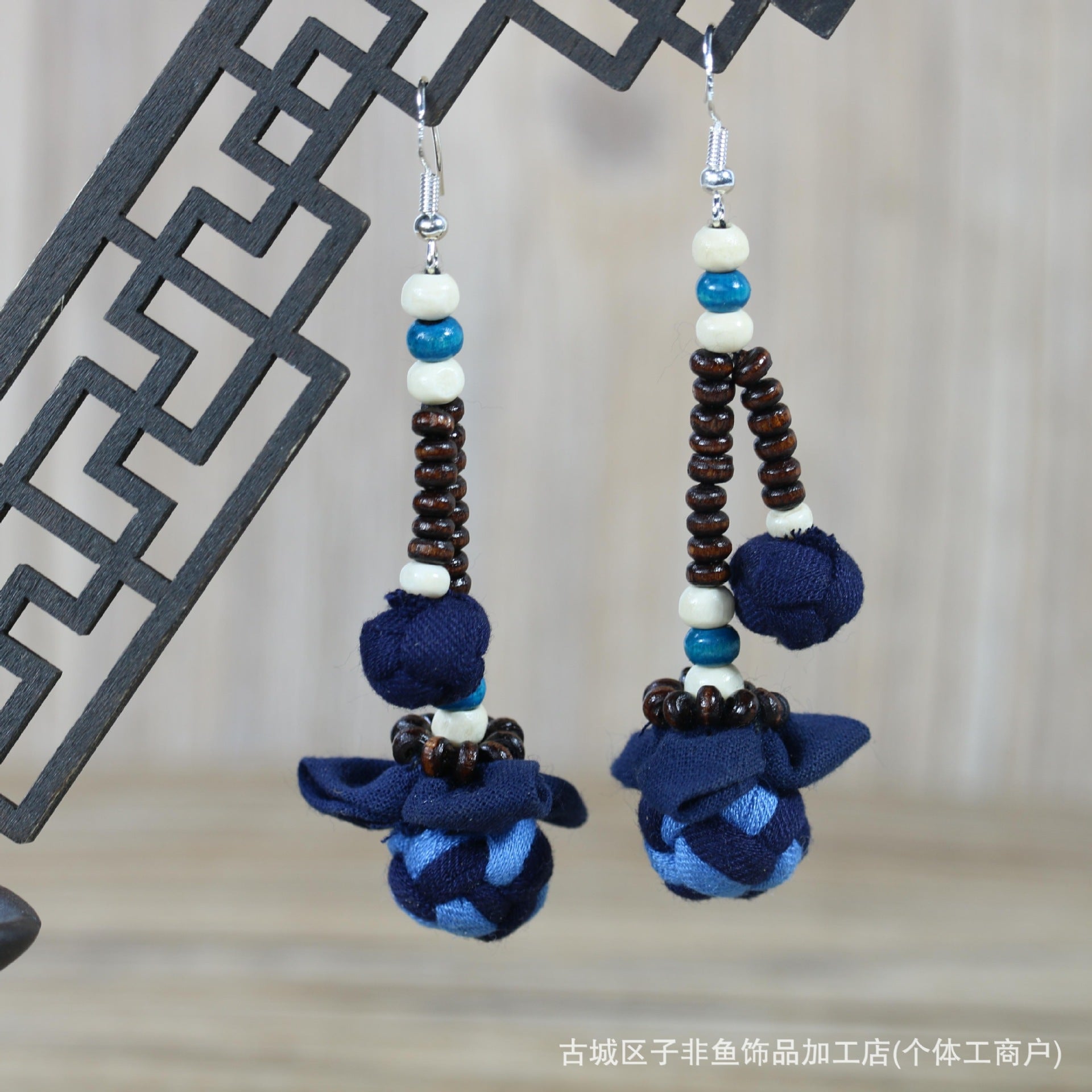 Wholesale Ethnic Style Tie-Dye Style Blue-Dyed Fabric Handmade Earrings