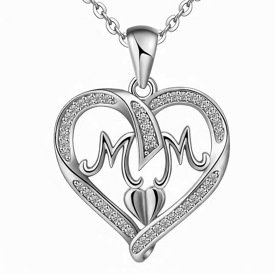 Wholesale Mother's Day Love MOM Diamond Set Alloy Necklaces