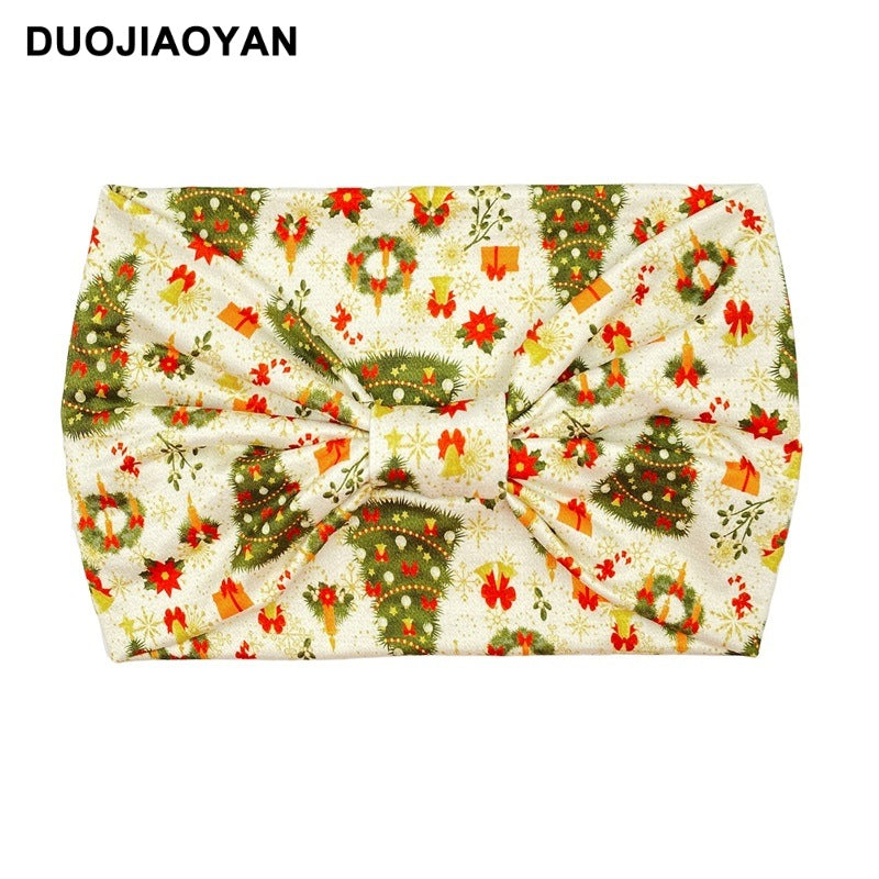 Wholesale Christmas Printed Hairband with Wide Edges and Knotted Elastic Headband Cartoon Santa Claus Headscarf