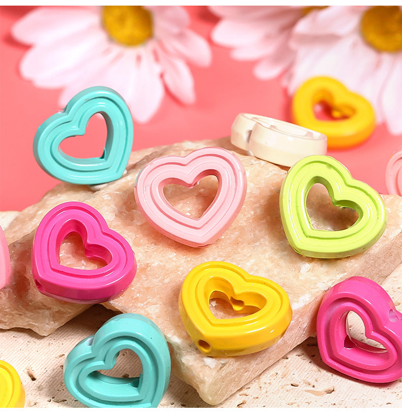 Wholesale 100pcs Acrylic Colorful Hollow Heart Jewelry Accessories Beads