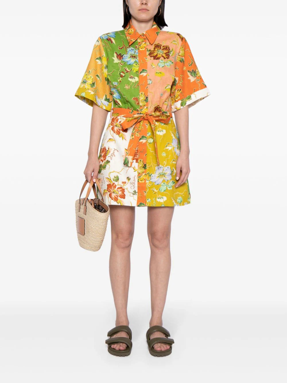 Wholesale Cotton Linen Flower Printing Lace Up Women Clothes