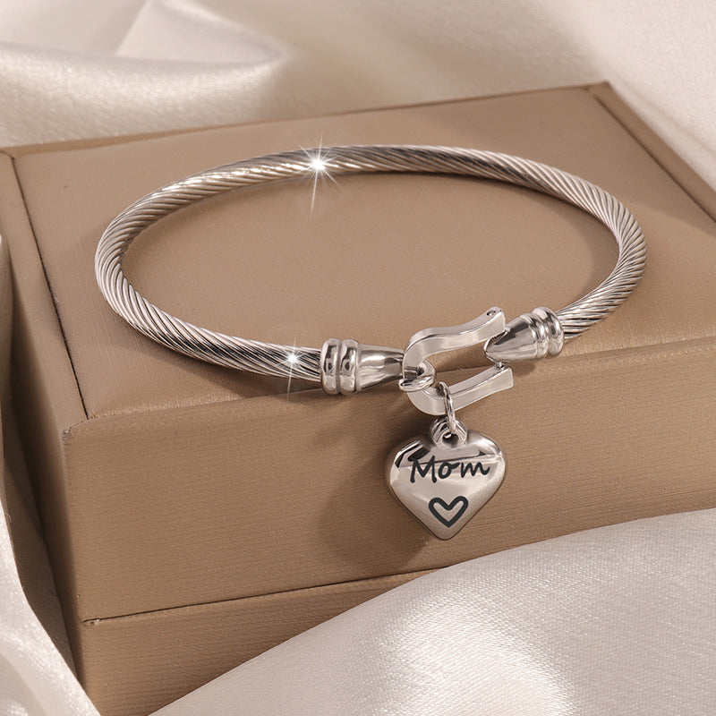 Wholesale Titanium Steel Horseshoe Hook Elastic Love Engraving Bracelet