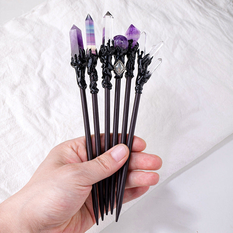 Wholesale New natural crystal column crystal stone diy fairy stick hairpin antique props accessories