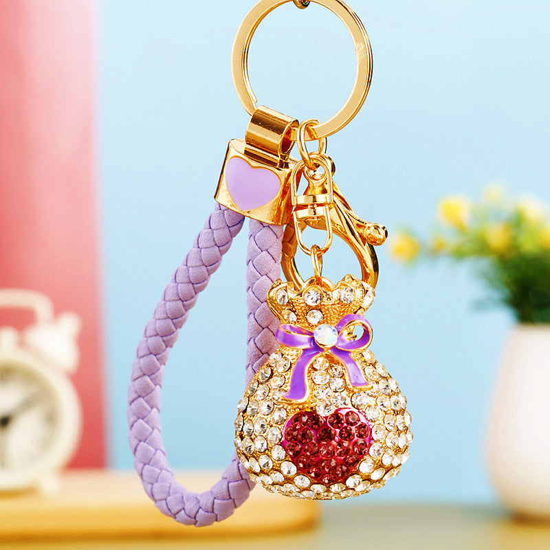 Wholesale Metal Pearl Heart Lucky Bag Keychain Cute Car Key Accessory Bag Charm For Women Gift