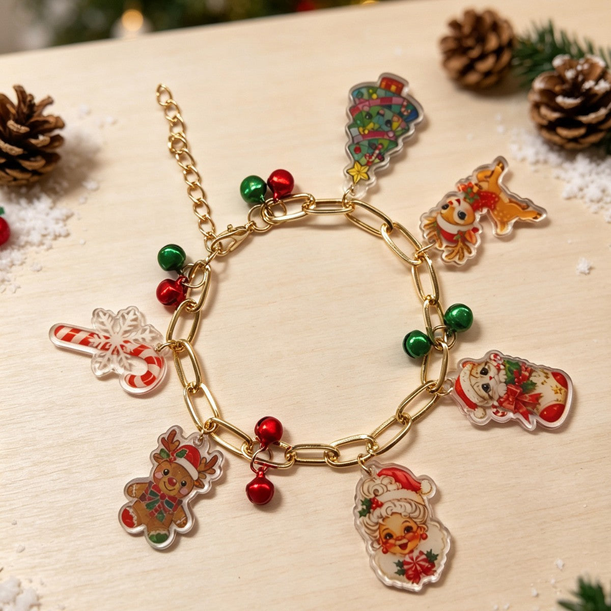 Wholesale Christmas Santa Reindeer Snowflake Acrylic Charm Bracelet Fashion Accessory Gift For Boutique Resale