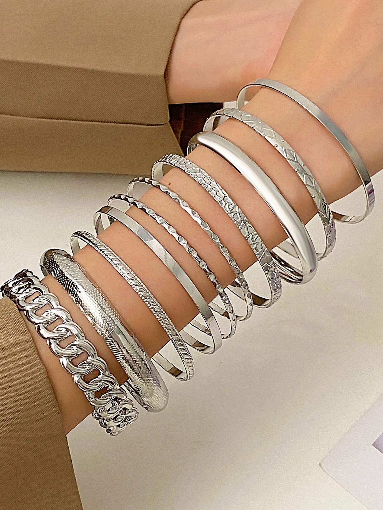 Wholesale multi-layer bracelet set alloy geometric stacked bracelet set