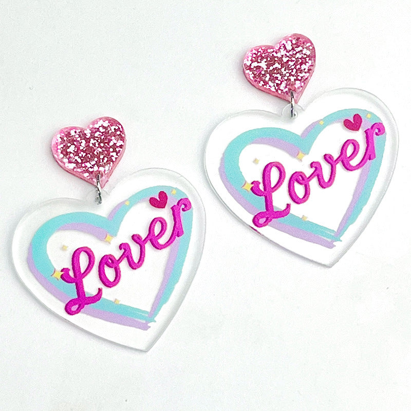 Wholesale 2 Pairs/pack Valentine's Day LOVE Glitter Butterfly Love Tape Acrylic Earrings