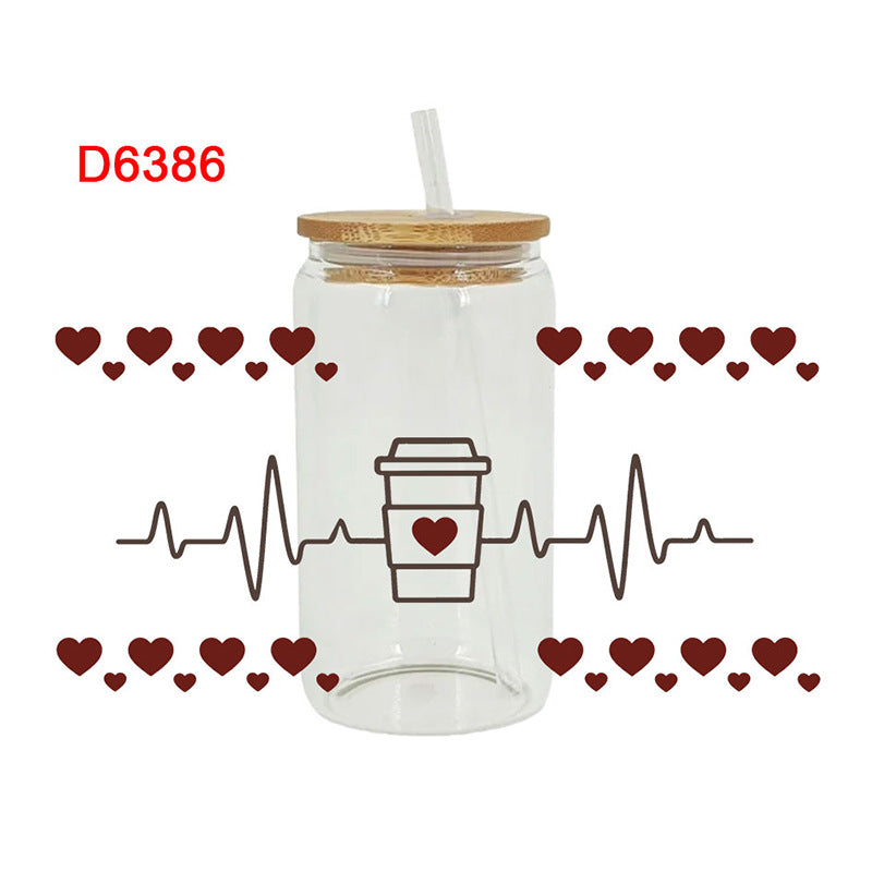 Wholesale Brown Cartoon Cute Coffee Theme 16oz Cup UV DTF Wraps