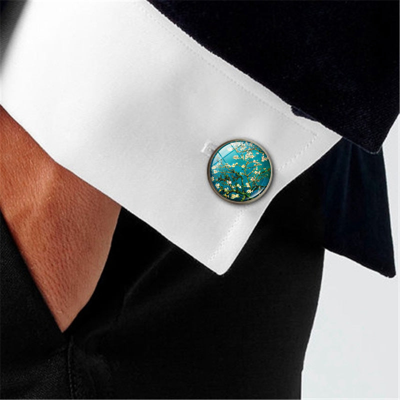 Wholesale Alloy Van Gogh Starry Night Sunflower Time Gemstone Cufflinks