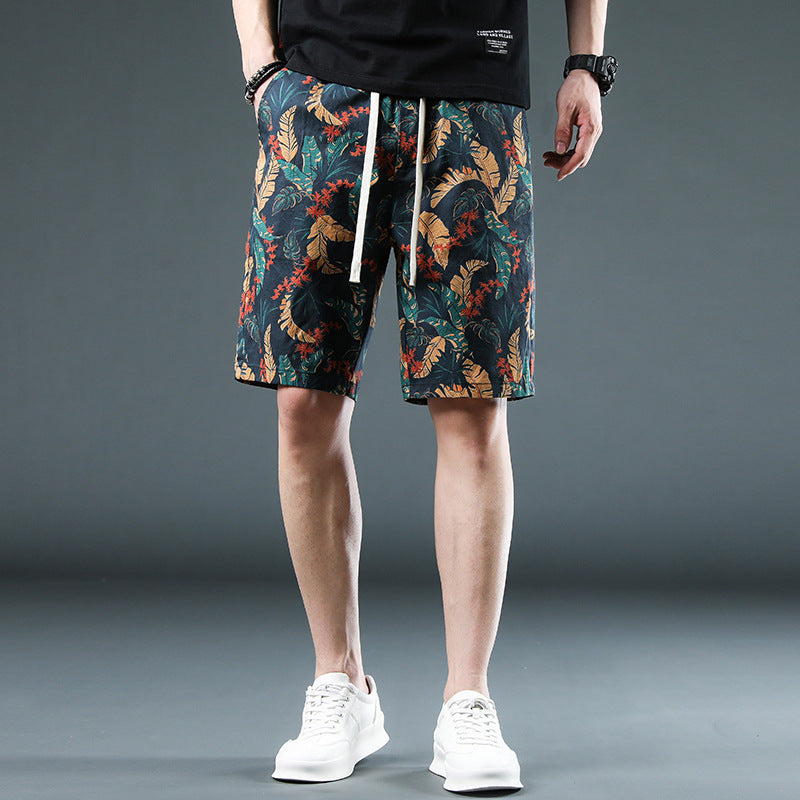 Wholesale Beach Pants Men Summer Casual Retro Print Loose Thin Section Large Size Five Pants Quick Dry Swimwear