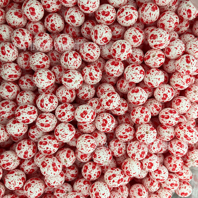 Wholesale 50pcs DIY Christmas Snowman Christmas Tree Printing 15mm Silicone Beads