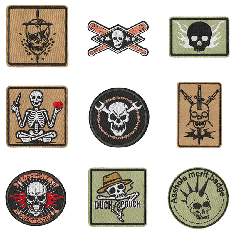 Wholesale Embroidered Warrior Skull Patches 9 Piece Set DIY Badges For Clothing Bags Hats And More