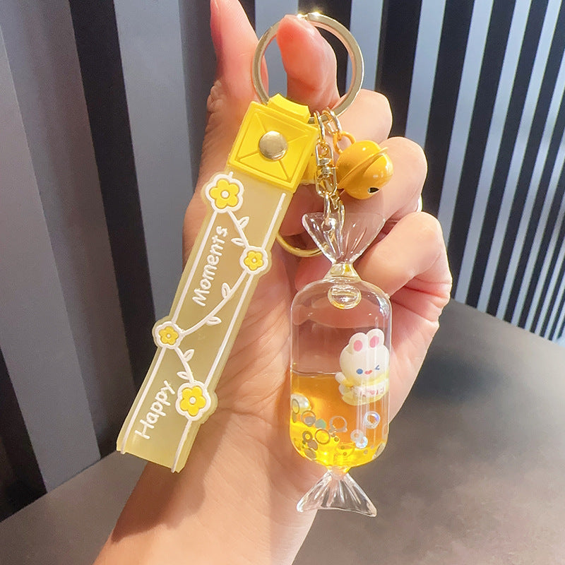 Wholesale Candy Little White Rabbit Oil Drifting Sand Bottle Acrylic Keychain