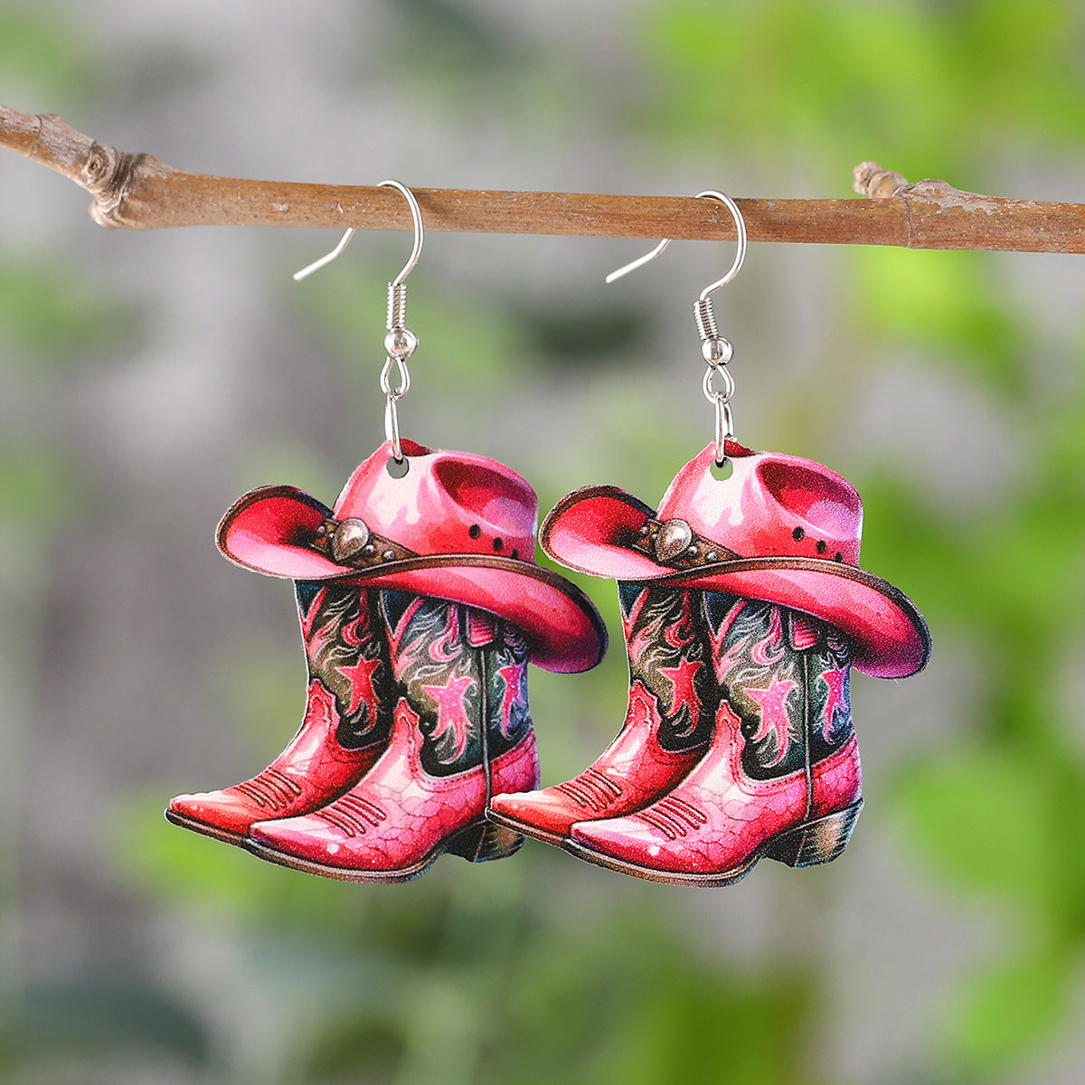 Wholesale Western style cowboy hat boots pendant wooden double-sided earrings