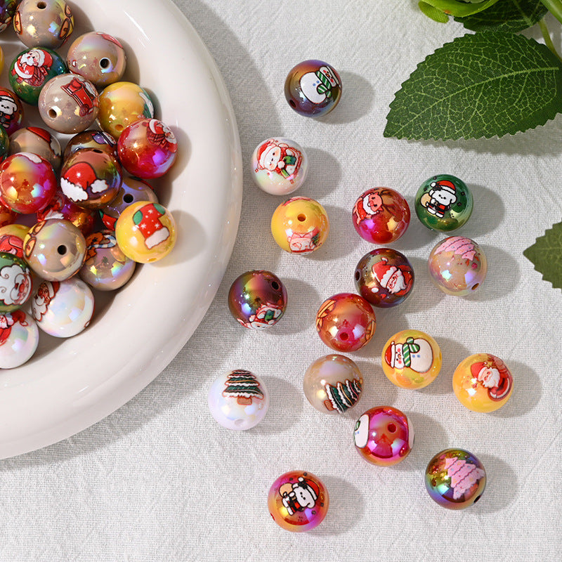 Wholesale  10pcs/pack  Christmas printed beads with open holes Print Silicone Beads