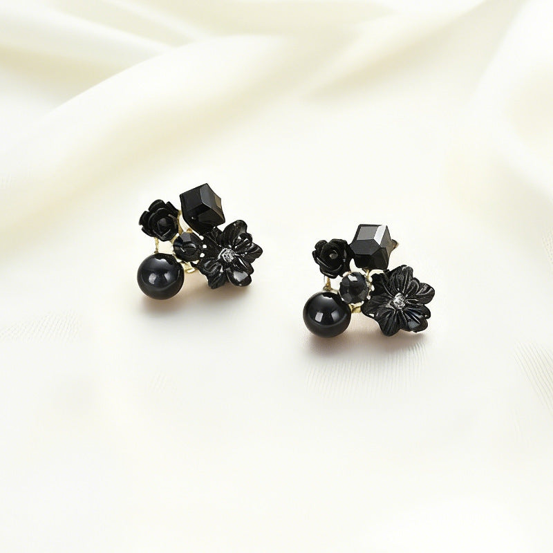 Wholesale Diamond studded cat eye stone crystal flower earrings