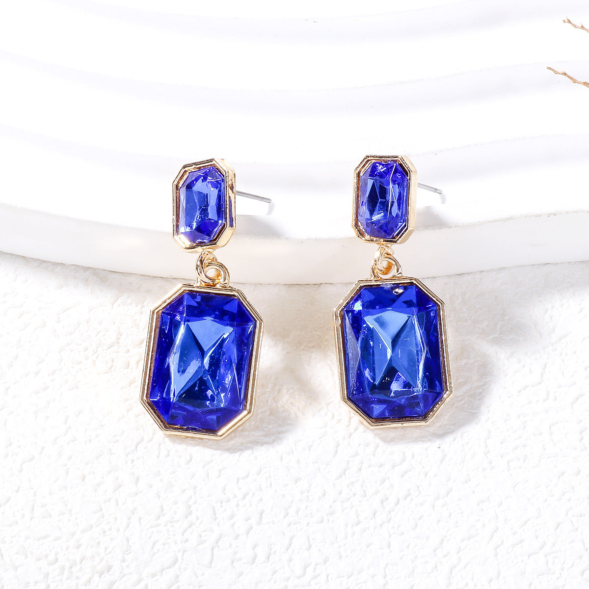 Wholesale Geometric Square Earrings with Alloy Diamond Inlaid Glass Stone Earrings