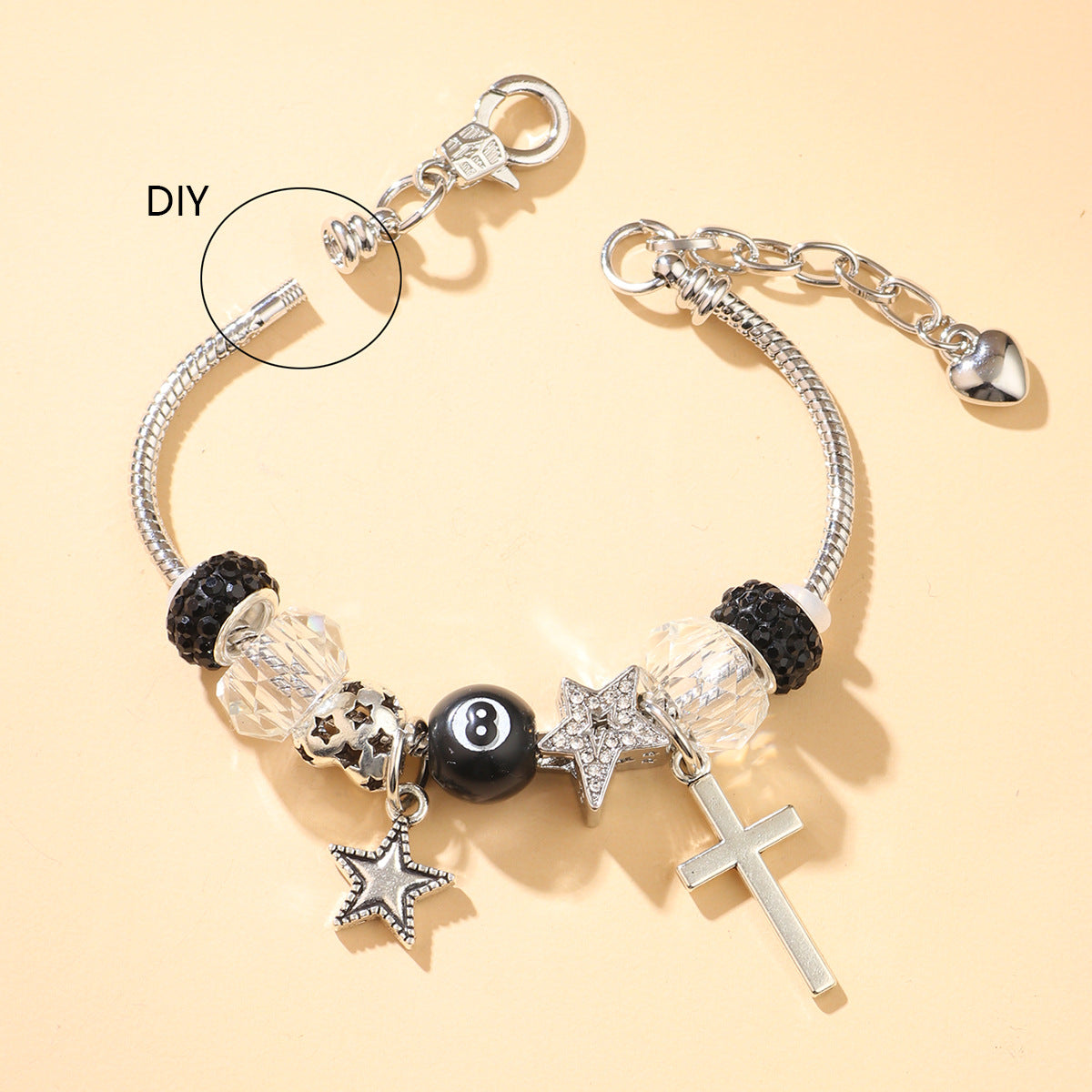 Wholesale Crystal Black Bead Star Cross Adjustable Bracelet